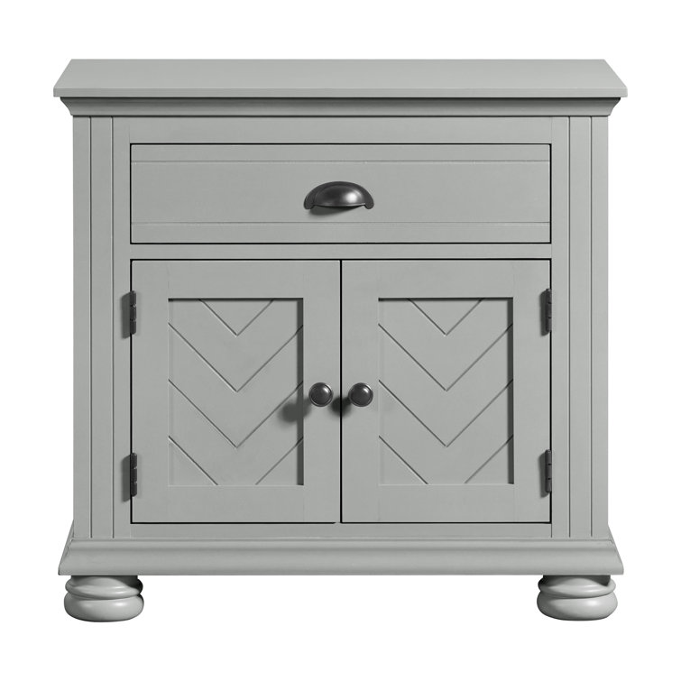 Gray Chevron Pattern 1-Drawer Nightstand with USB Port