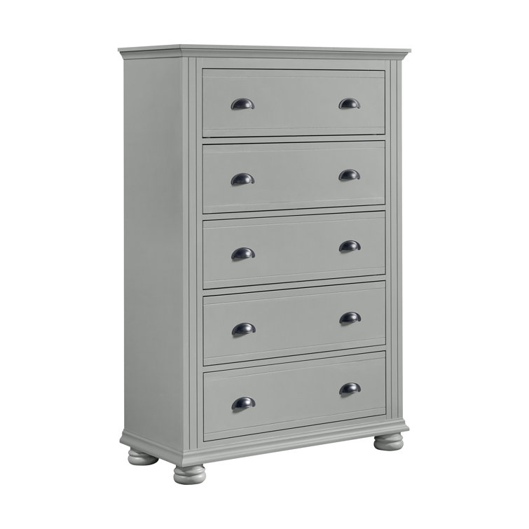 Conaughey Gray Wooden 5-Drawer Chest with Felt Lined Top Drawer