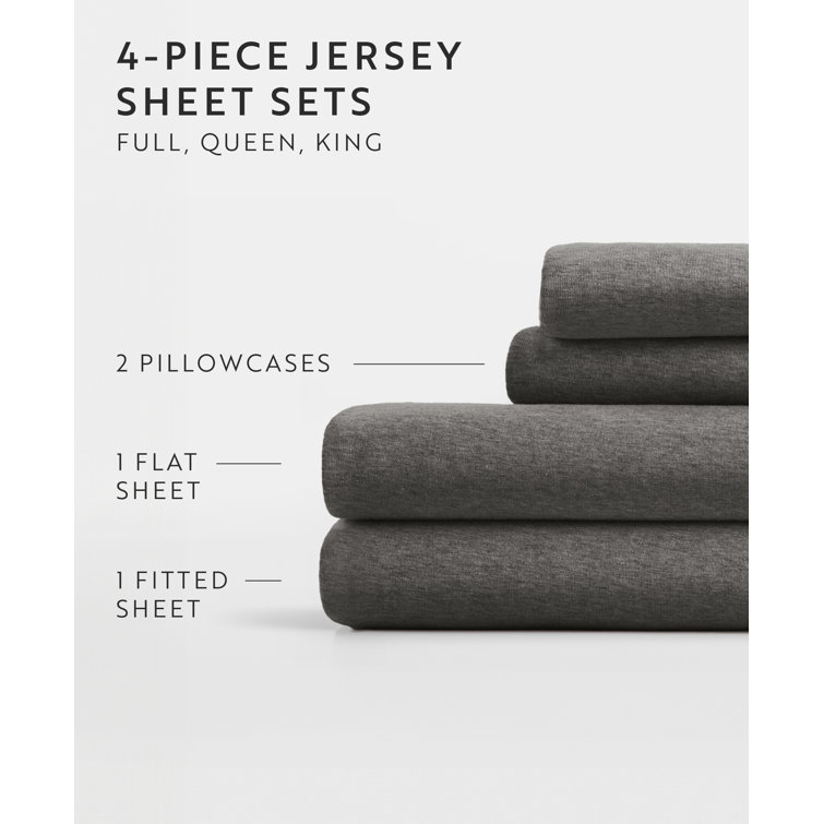 Gray Full Deep Pocket Cotton Jersey Sheet Set