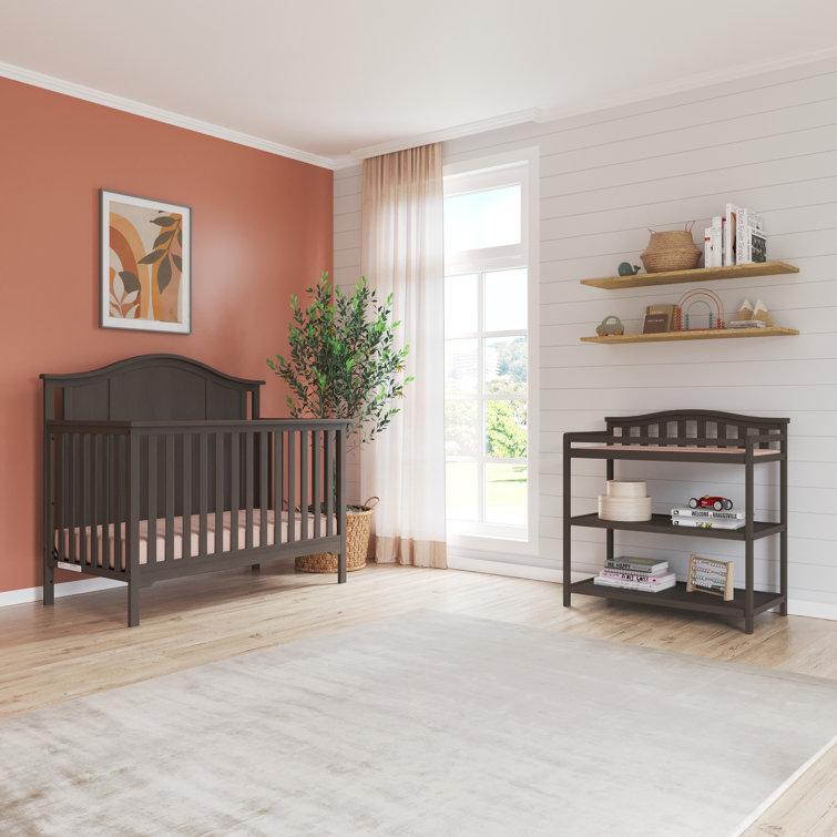 Gray Wooden Convertible Crib and Changing Table Set