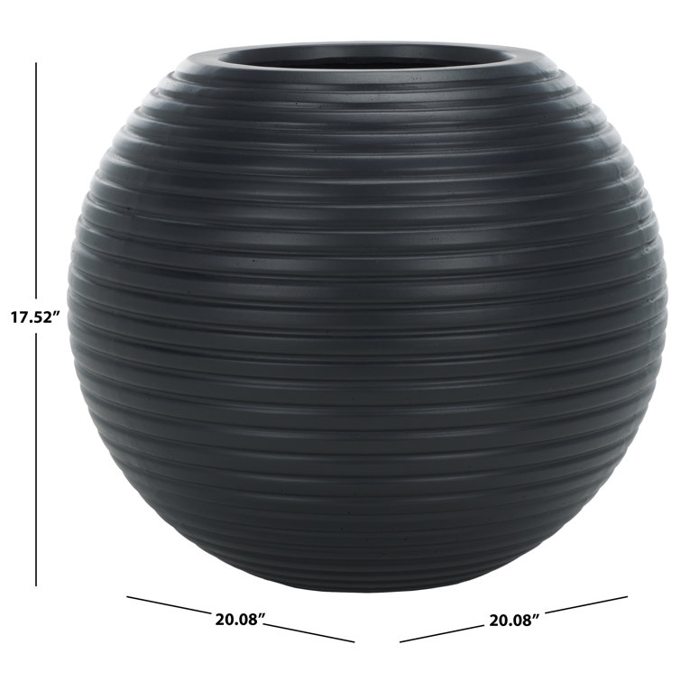 Black Ribbed Ficonstone and Cement Sphere Planter Pot