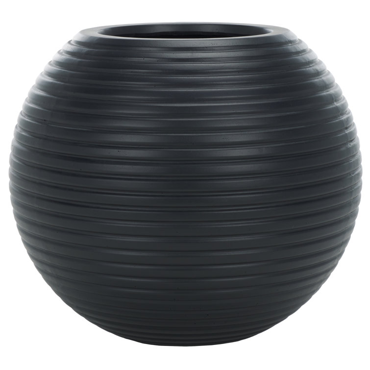 Black Ribbed Ficonstone and Cement Sphere Planter Pot