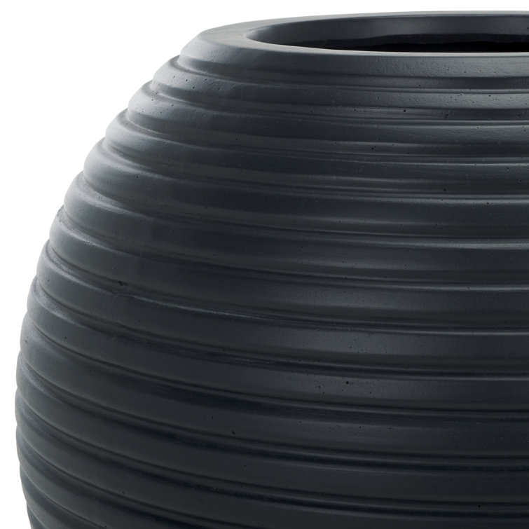Black Ribbed Ficonstone and Cement Sphere Planter Pot