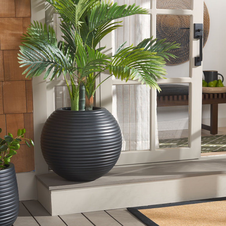 Black Ribbed Ficonstone and Cement Sphere Planter Pot