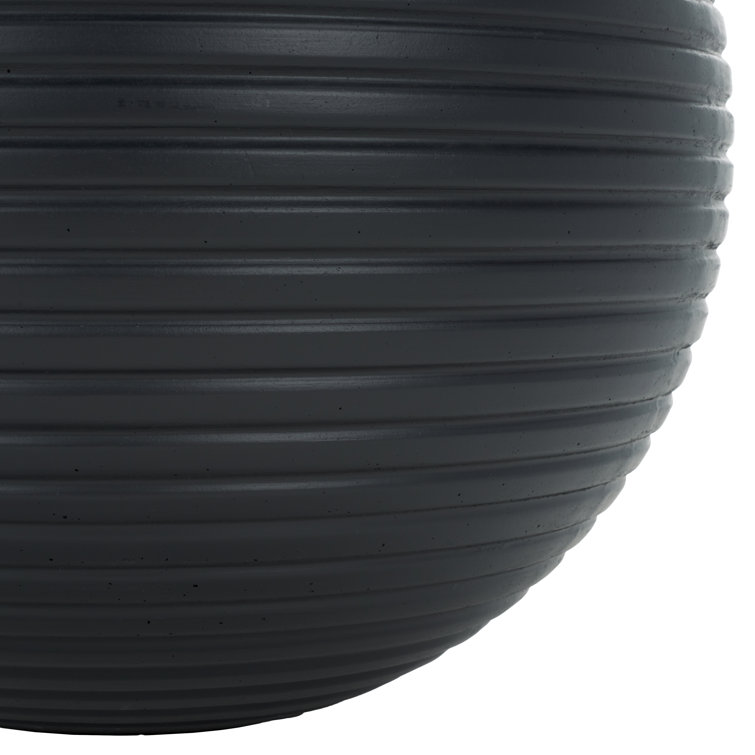 Black Ribbed Ficonstone and Cement Sphere Planter Pot