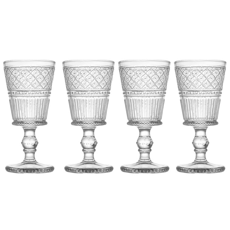 Claro Clear Vintage Bubble Stem Goblet Glass Set of 4