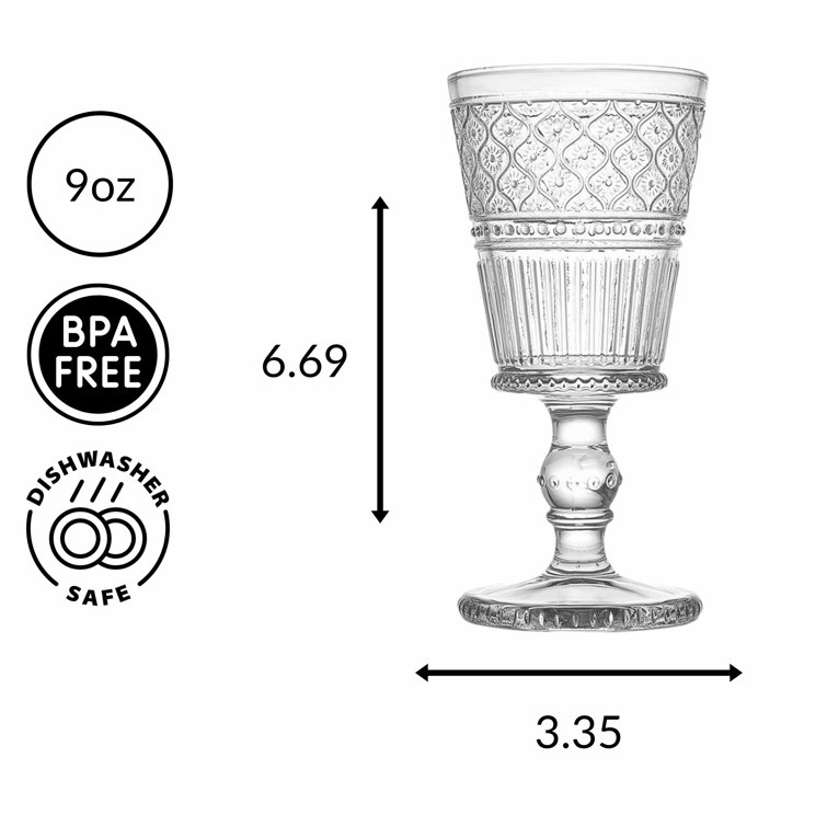 Claro Clear Vintage Bubble Stem Goblet Glass Set of 4