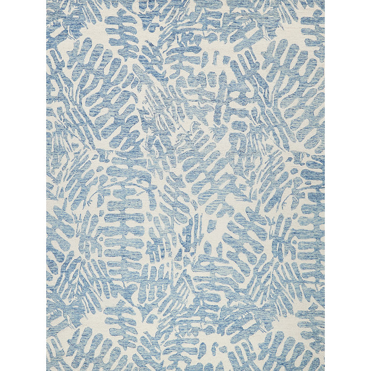 Handmade Light Blue and Ivory Wool Rectangular Area Rug