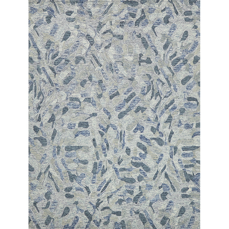 Hand-Tufted Blue and Ivory Wool Rectangular Area Rug 8' x 10'