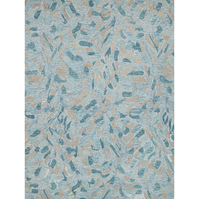 Handmade Turquoise and Ivory Wool 10' x 14' Tufted Area Rug