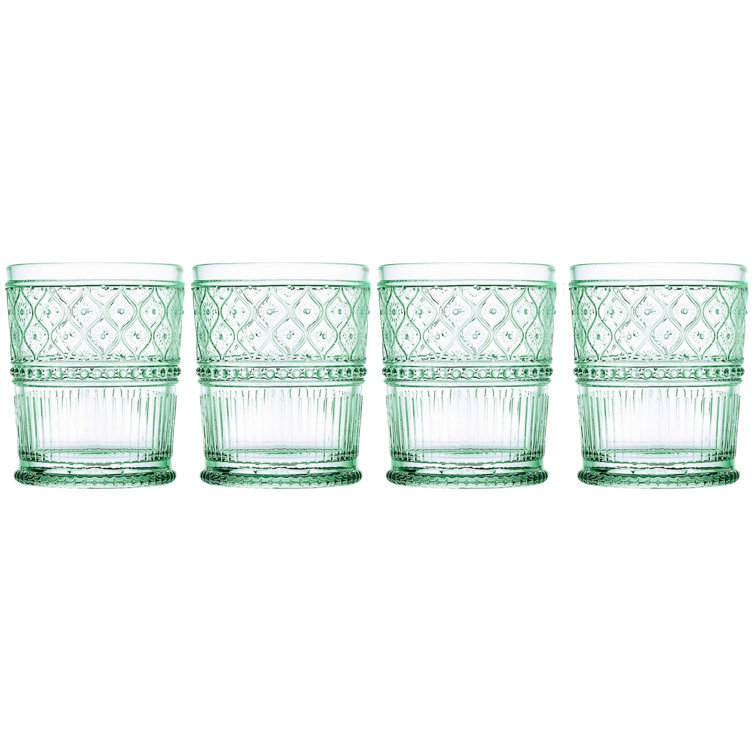 Green Ribbed 12oz Double Old Fashioned Glasses Set of 4