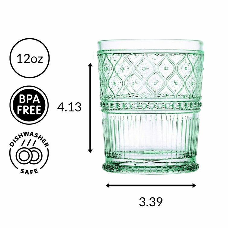 Green Ribbed 12oz Double Old Fashioned Glasses Set of 4