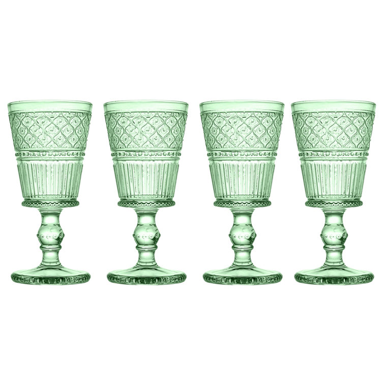 Claro Green Bubble Stem Goblet Glass Set of Four