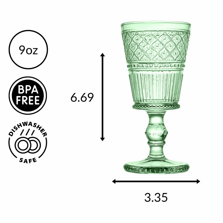 Claro Green Bubble Stem Goblet Glass Set of Four
