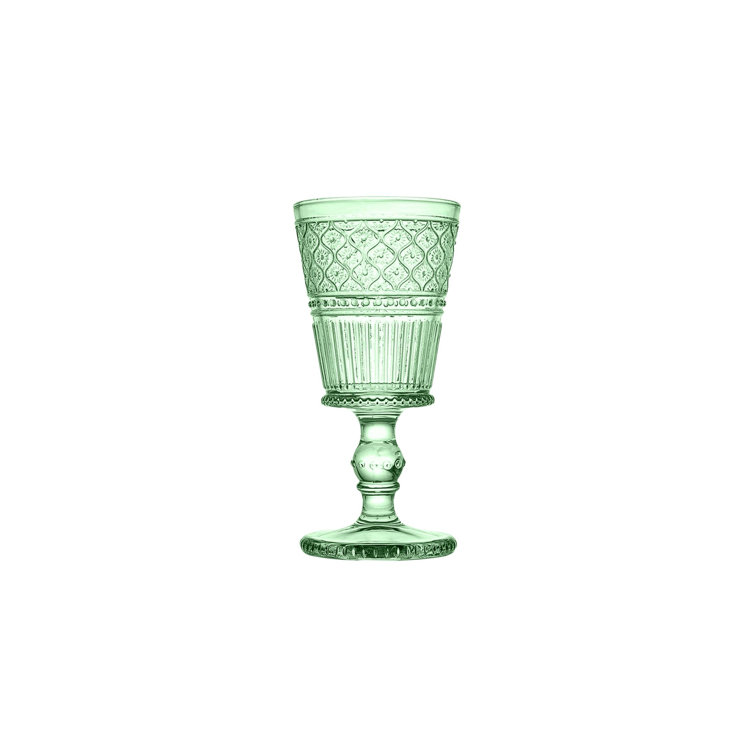 Claro Green Bubble Stem Goblet Glass Set of Four
