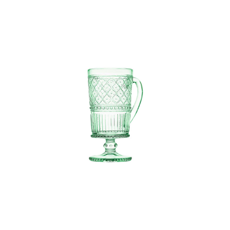 Claro Green Embossed Crystal Footed Coffee Mugs, Set of 4