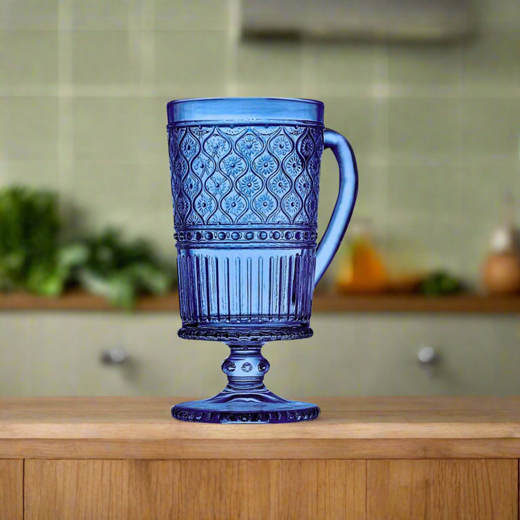 Claro Green Embossed Crystal Footed Coffee Mugs, Set of 4