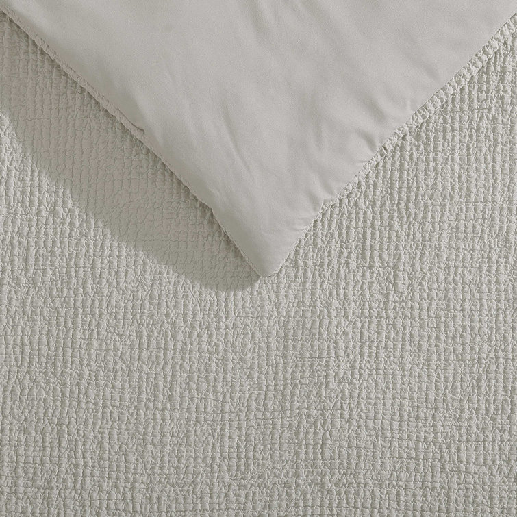 Queen Grey Cotton Puckered Texture Duvet Cover Set