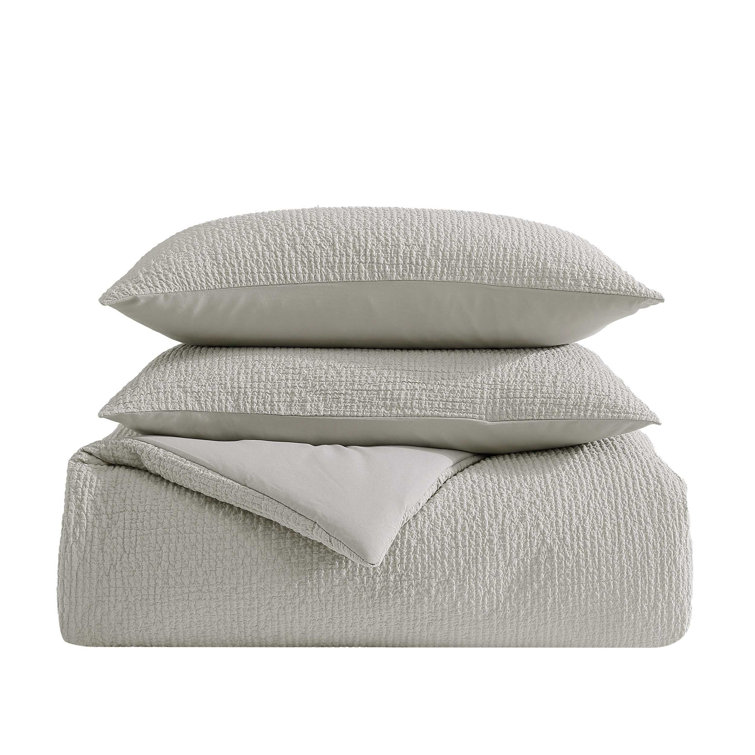 Queen Grey Cotton Puckered Texture Duvet Cover Set