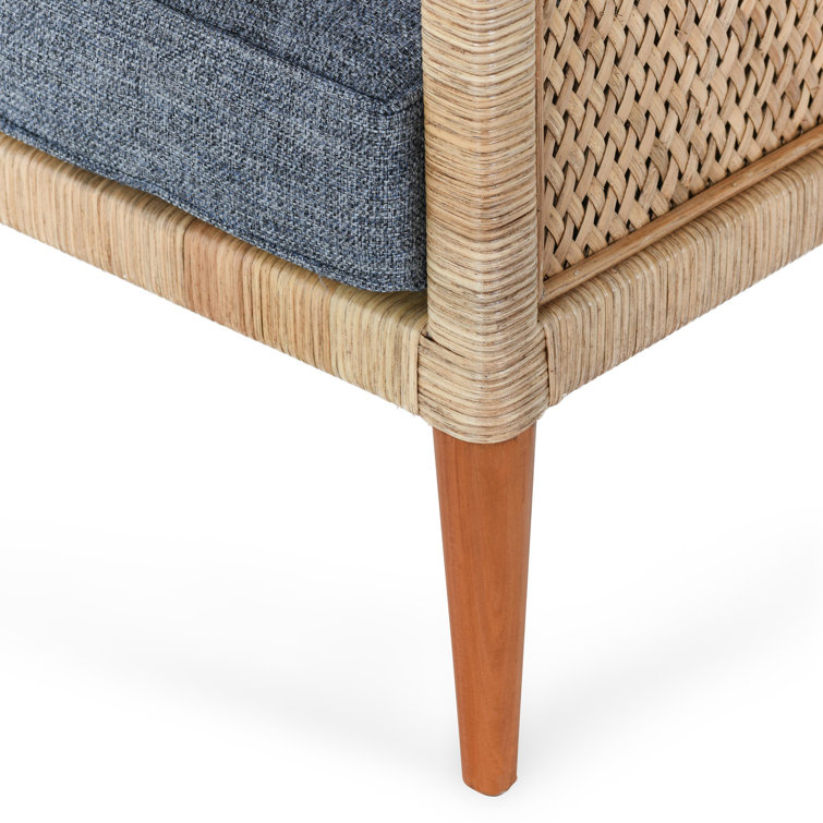 Natural Wicker Accent Chair with Blue Cushions