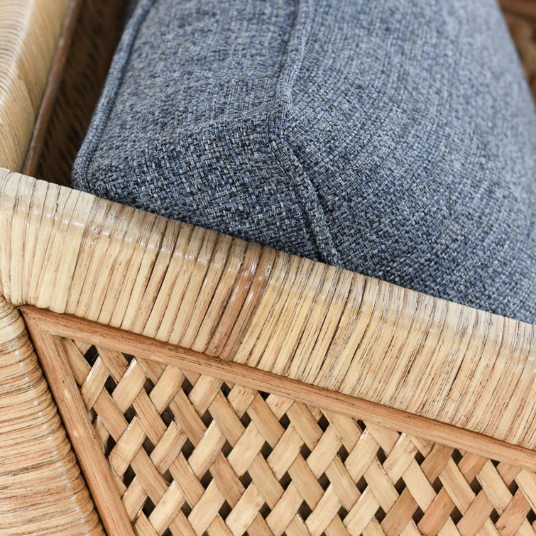 Natural Wicker Accent Chair with Blue Cushions