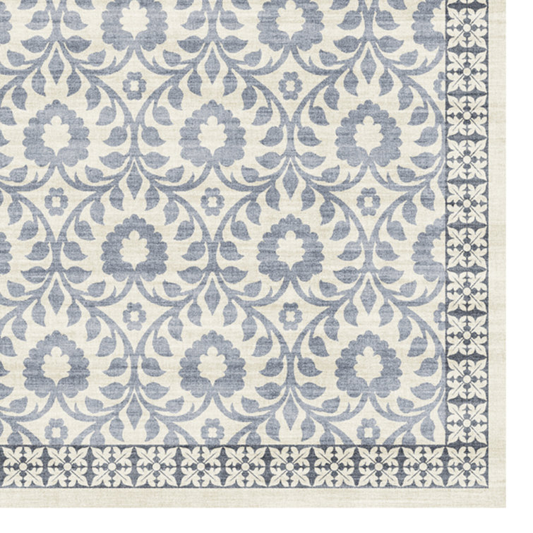 Esme Blue and Ivory Geometric Floral 6' x 9' Area Rug