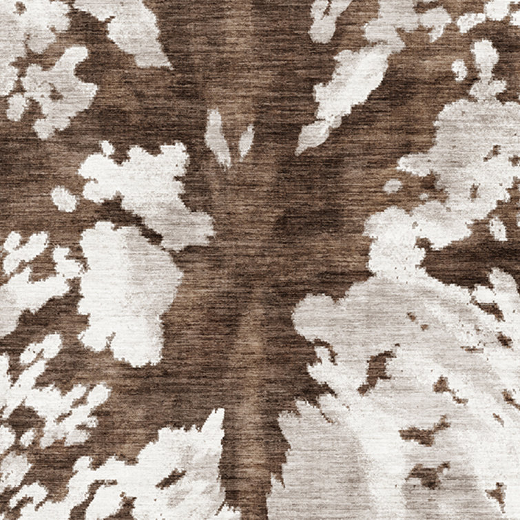Large Brown and White Synthetic Rectangular Area Rug