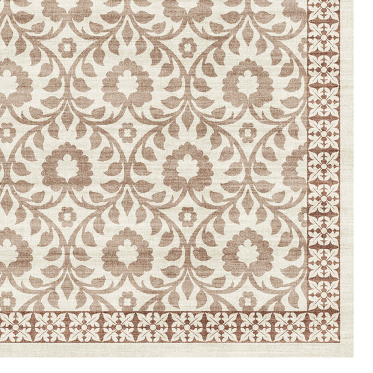 Ivory and Red Floral Synthetic Washable Area Rug
