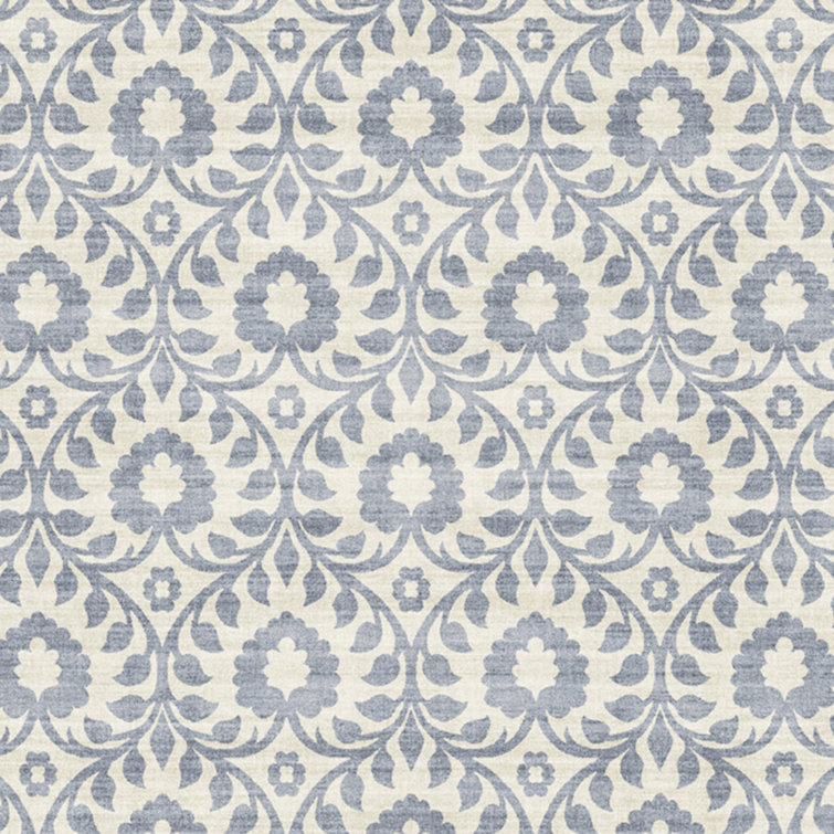 Esme Blue and Ivory Floral Synthetic Runner Rug