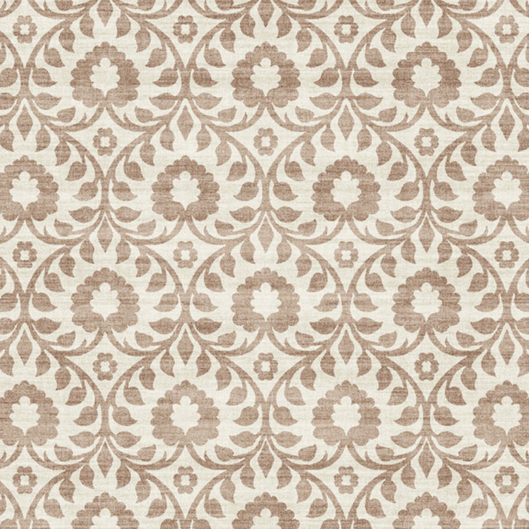 Ivory and Red Floral Synthetic Washable Area Rug