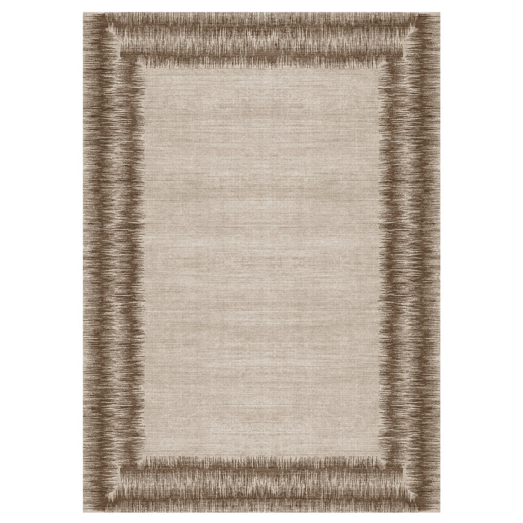 Tan and Brown Synthetic Washable Indoor Area Rug, 5' x 7'