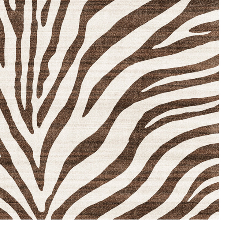 Ivory and Brown Zebra Stripe Washable Synthetic 5' x 7' Area Rug