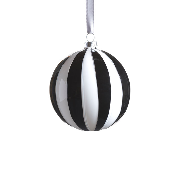 Monochrome Stripe 8-Piece Glass Ornament Set, 4" Ball