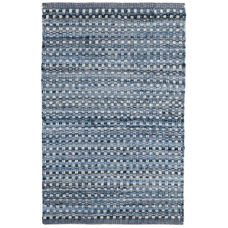 Denim Stone Blue Handwoven Cotton Stripe Rug 5' x 8'