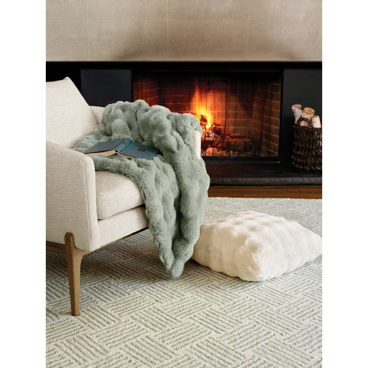 Olive Green Faux-Fur Reversible Throw Blanket, 50" x 70"