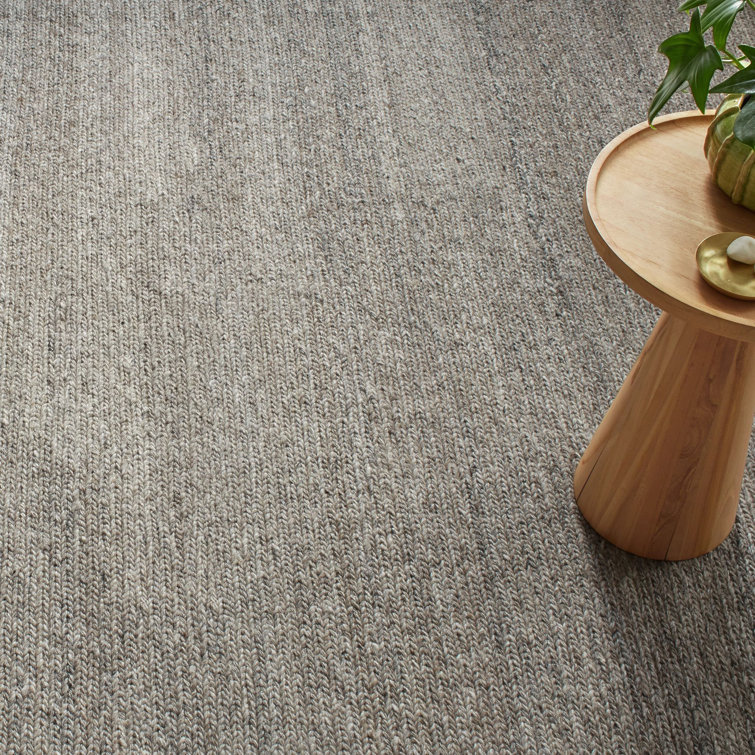 Gray Flat Woven Handmade Wool Rectangular Rug 5' x 8'