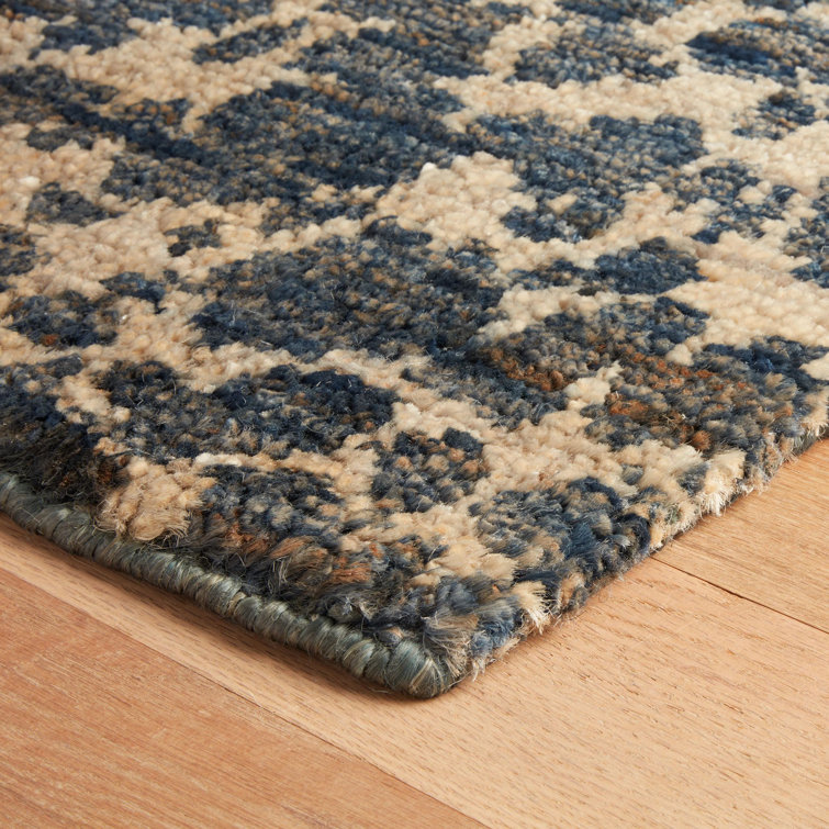 Indigo and Beige Hand-Knotted Jute Runner Rug 2'6" x 8'
