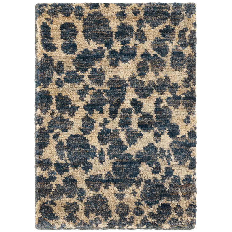 Indigo and Beige Hand-Knotted Jute Runner Rug 2'6" x 8'