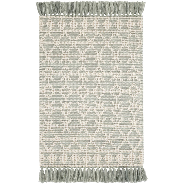 Ivory and Sage Handwoven Wool Cotton Runner Rug 2' 6" x 8'