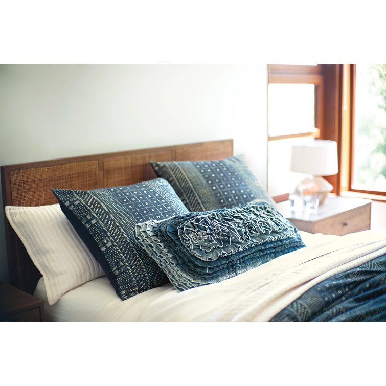 Indigo Blue Cotton-Linen Queen Sham with Button Closure