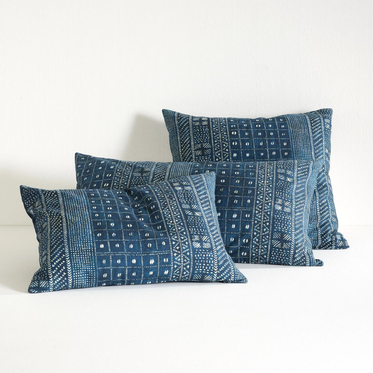 Indigo Blue Cotton-Linen Queen Sham with Button Closure