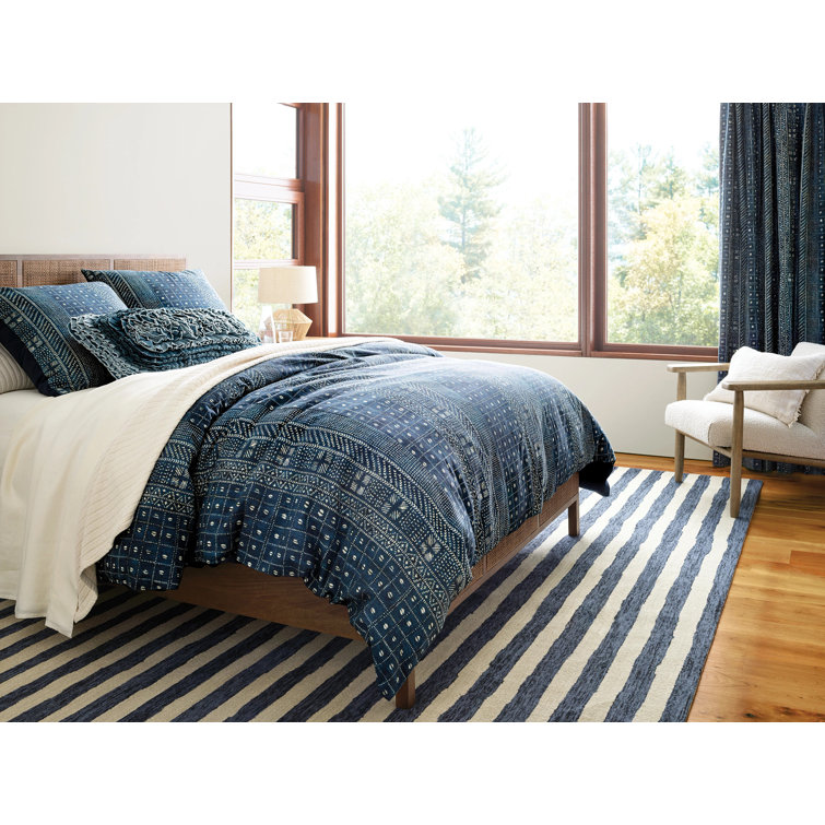 Indigo Blue Cotton-Linen Queen Sham with Button Closure