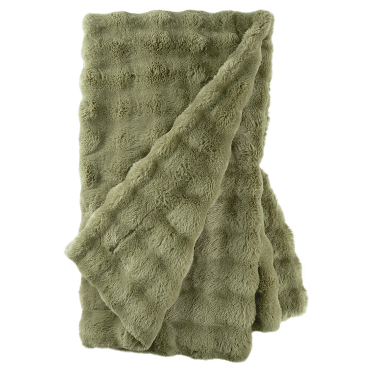 Olive Green Faux-Fur Reversible Throw Blanket, 50" x 70"
