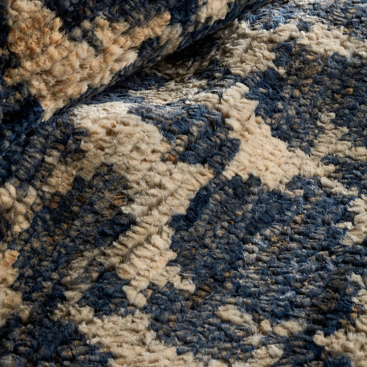 Indigo and Beige Hand-Knotted Jute Runner Rug 2'6" x 8'