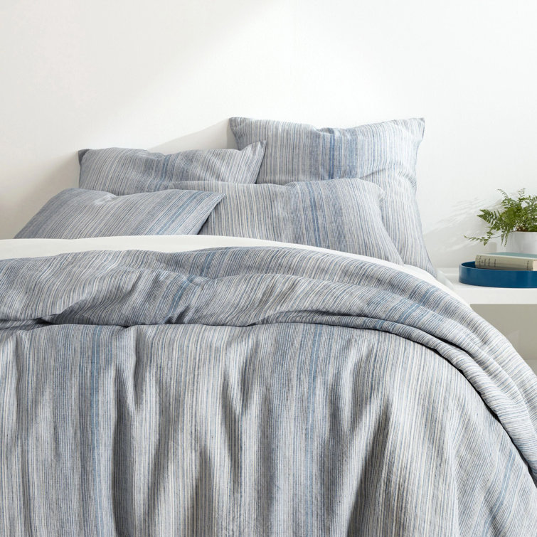 Euro Size Blue and White Linen Stripe Sham