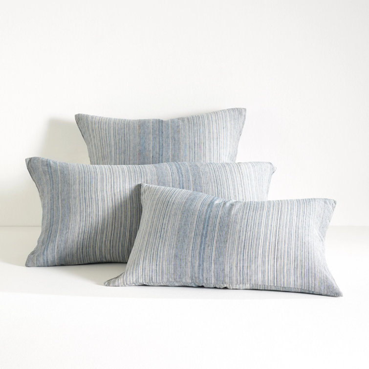 Euro Size Blue and White Linen Stripe Sham