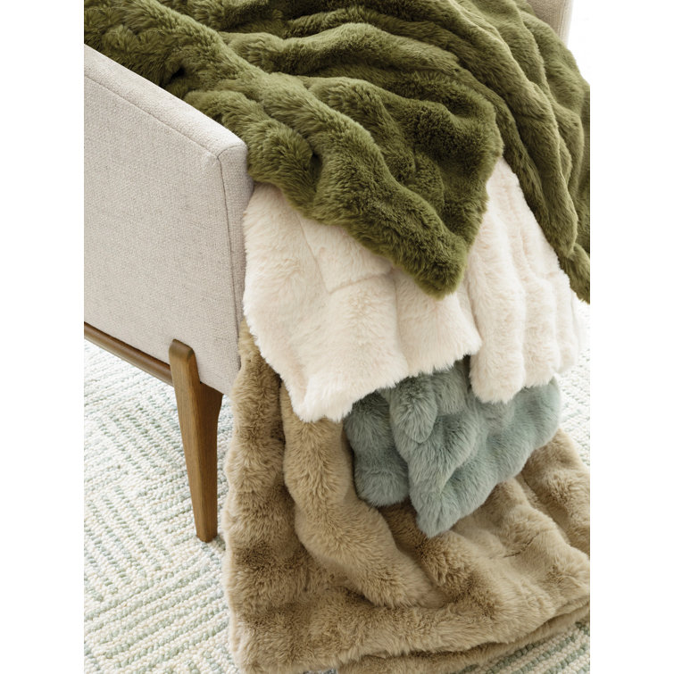Olive Green Faux-Fur Reversible Throw Blanket, 50" x 70"