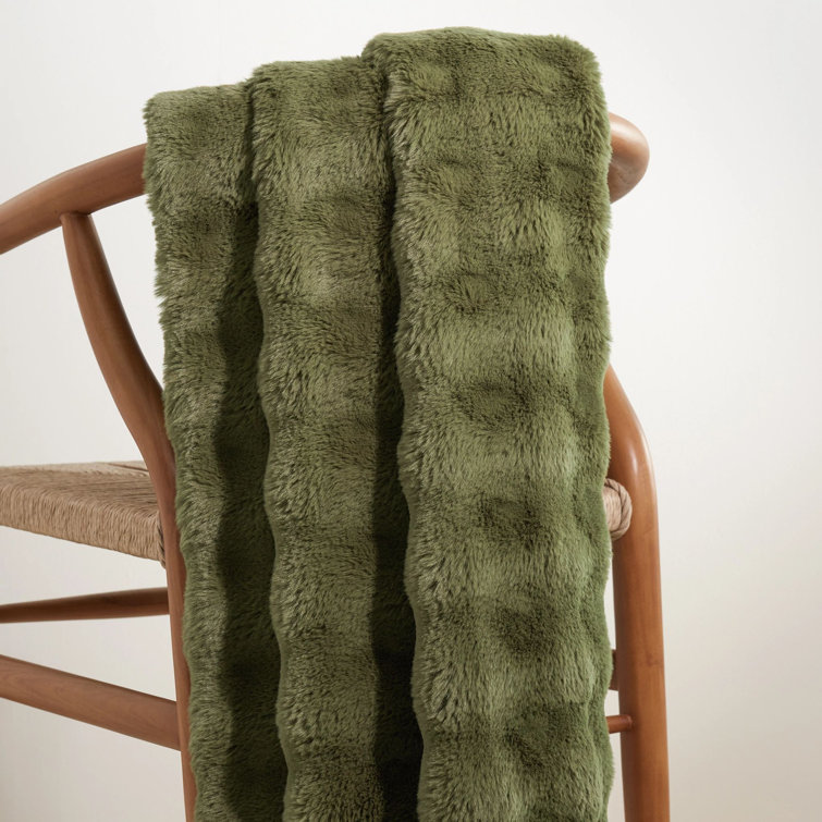 Olive Green Faux-Fur Reversible Throw Blanket, 50" x 70"