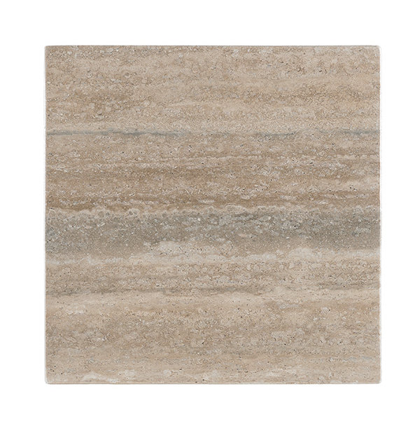 Contemporary Silver Travertine & Metal Square Accent Table