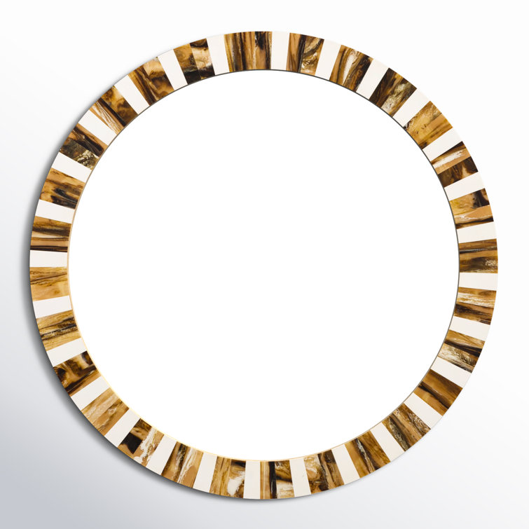 Kaeden 20'' Round Brown and White Wood Mirror